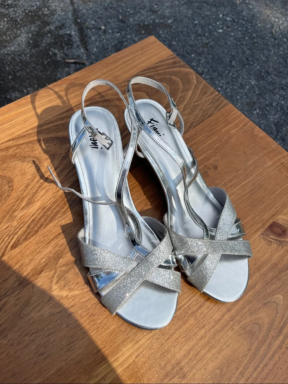 FIONI Clothing Silver Glitter Strappy Wedge Sandals